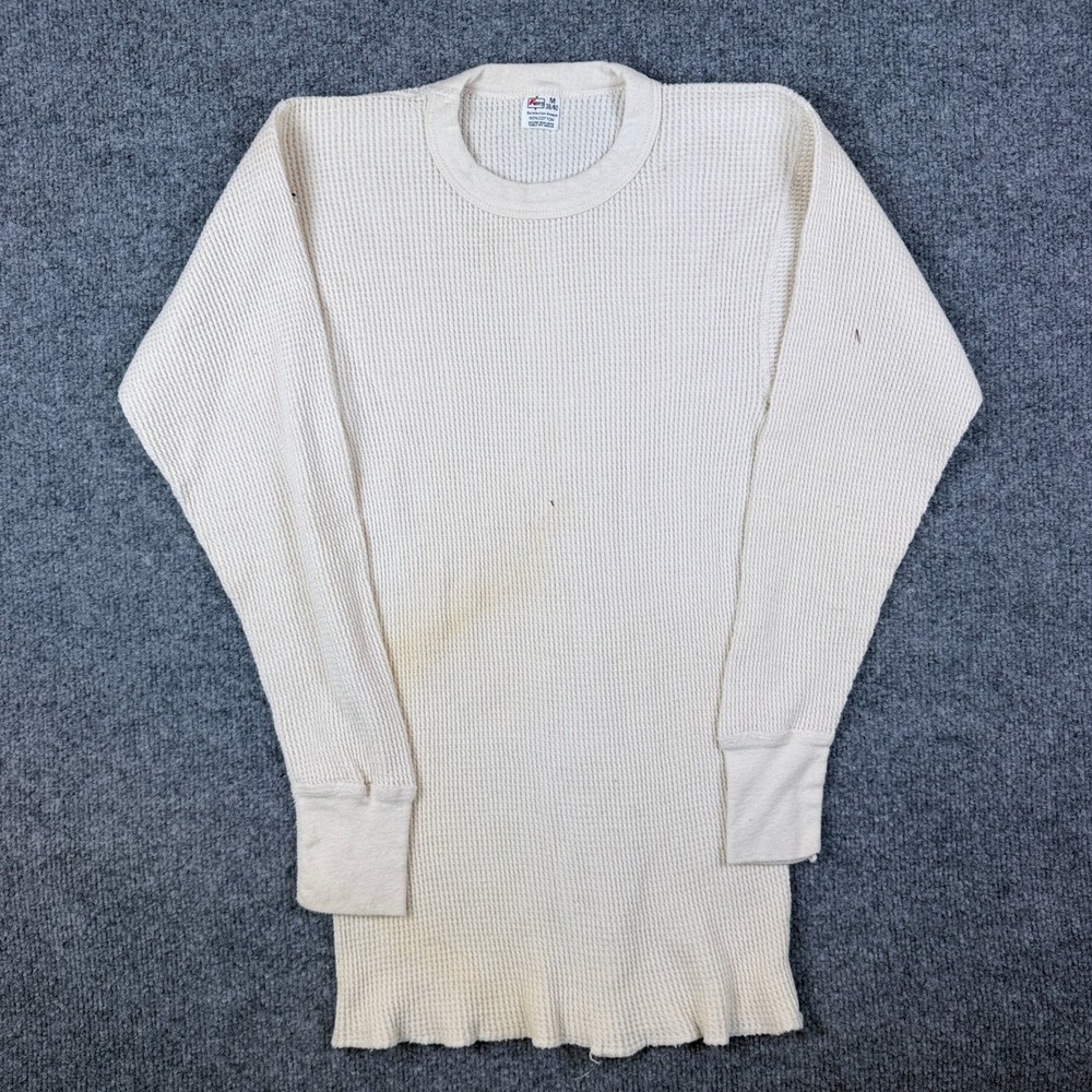 Vintage 60s 70s Kmart Thermal Waffle Knit Shirt Mens M White Base Layer USA Made